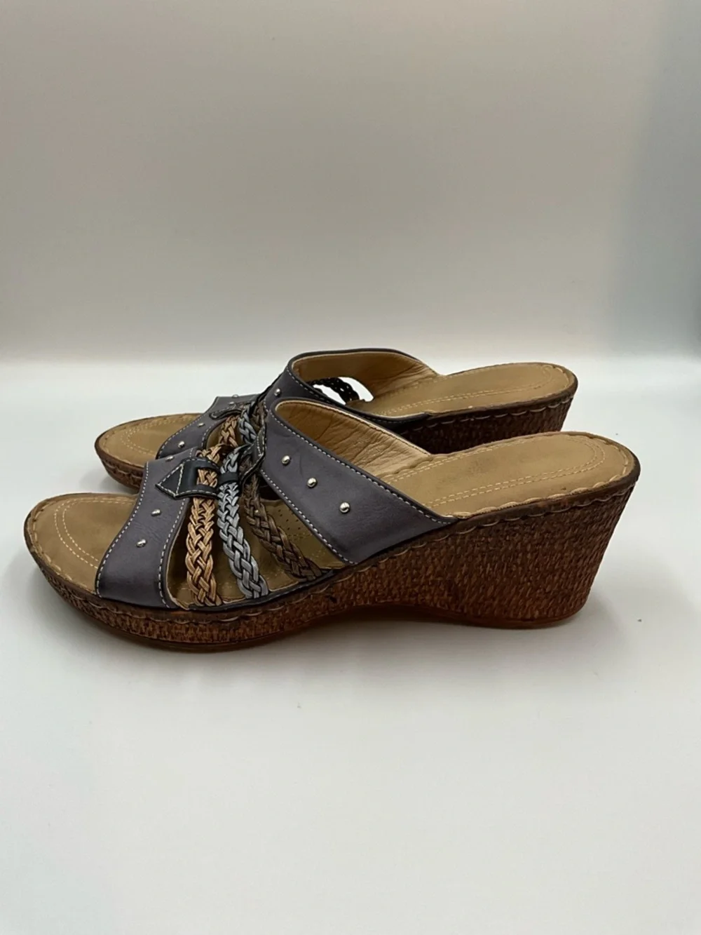 Patricia Sandals Size 9 (40) Braided Multi-Strap Wedge Sandals in Brown